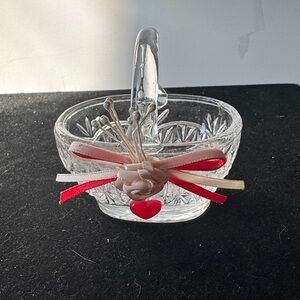 Mini Crystal Basket with Red Ribbon Accent 3”